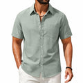 Camicia uomo L in tessuto leggero verde salvia a maniche corte con taschino