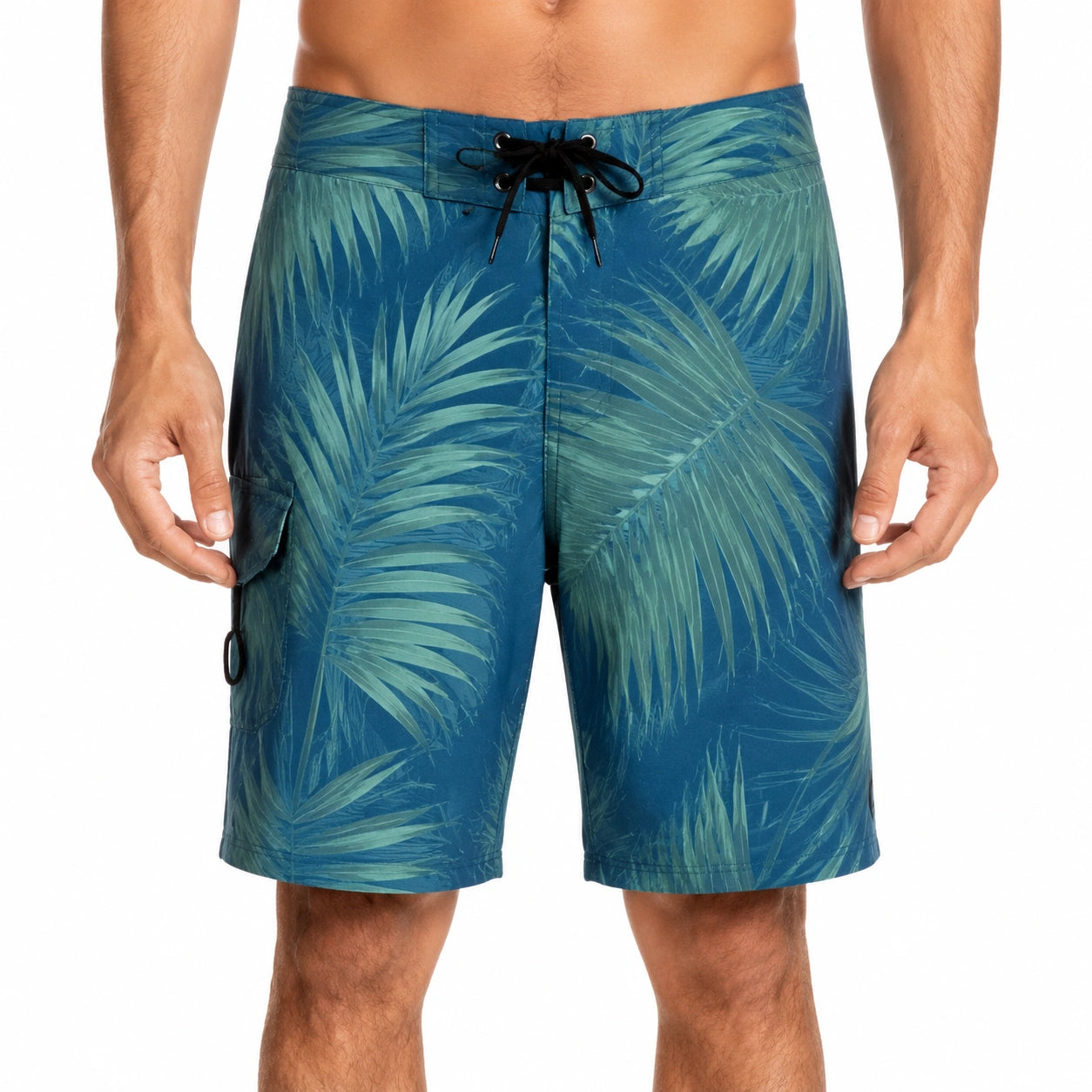Costume da bagno uomo M in tessuto sintetico blu con foglie - bermuda da surf