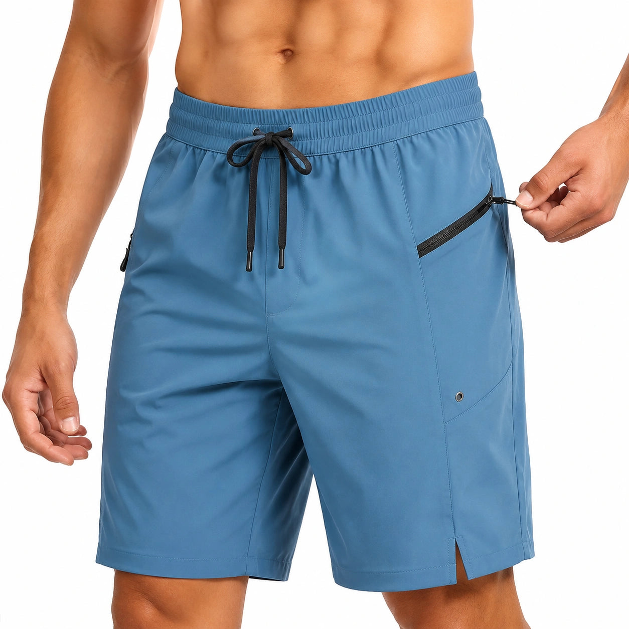 Costume da bagno uomo L blu in tessuto sintetico con tasche zip
