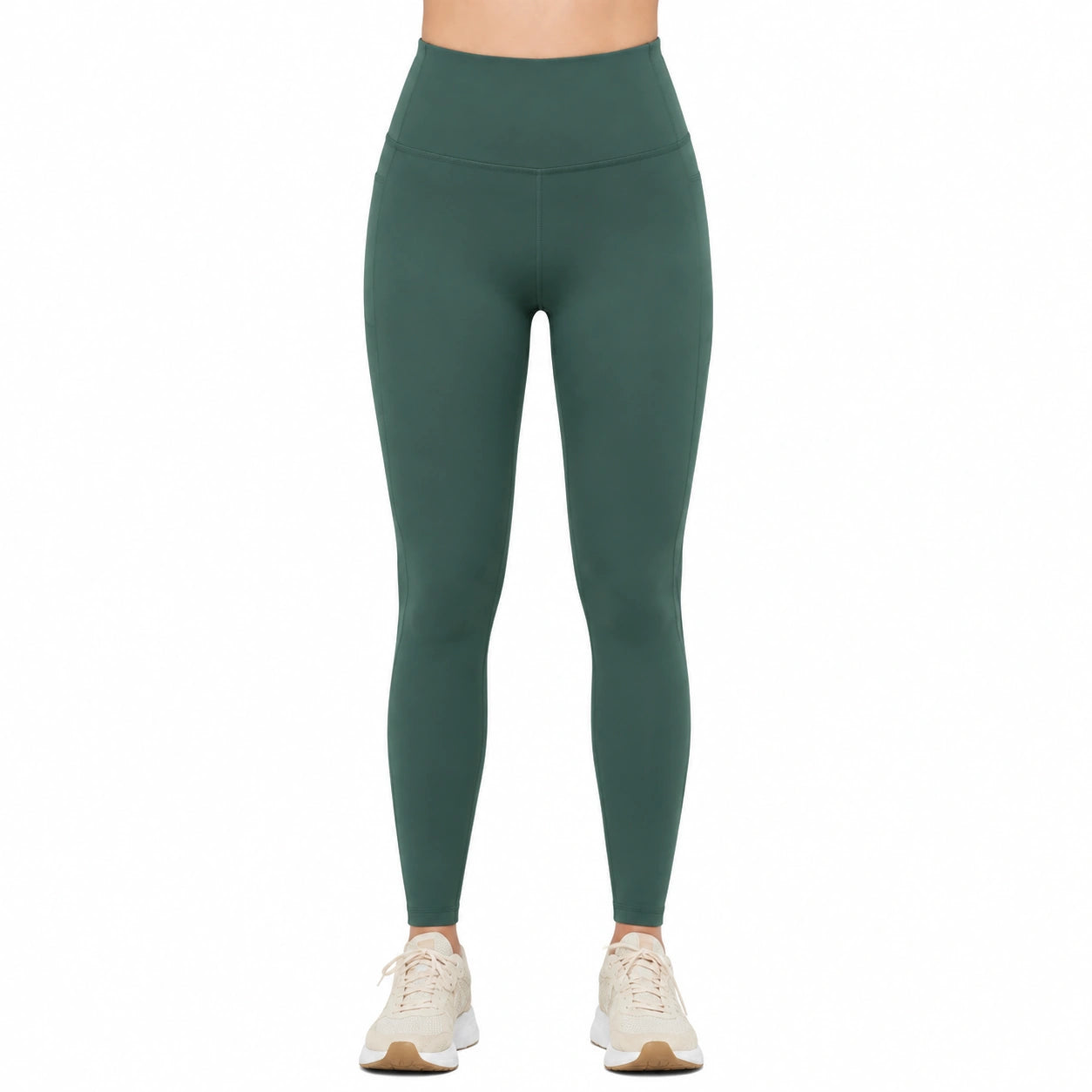 Leggings sportivi S in tessuto elasticizzato verde scuro a vita alta