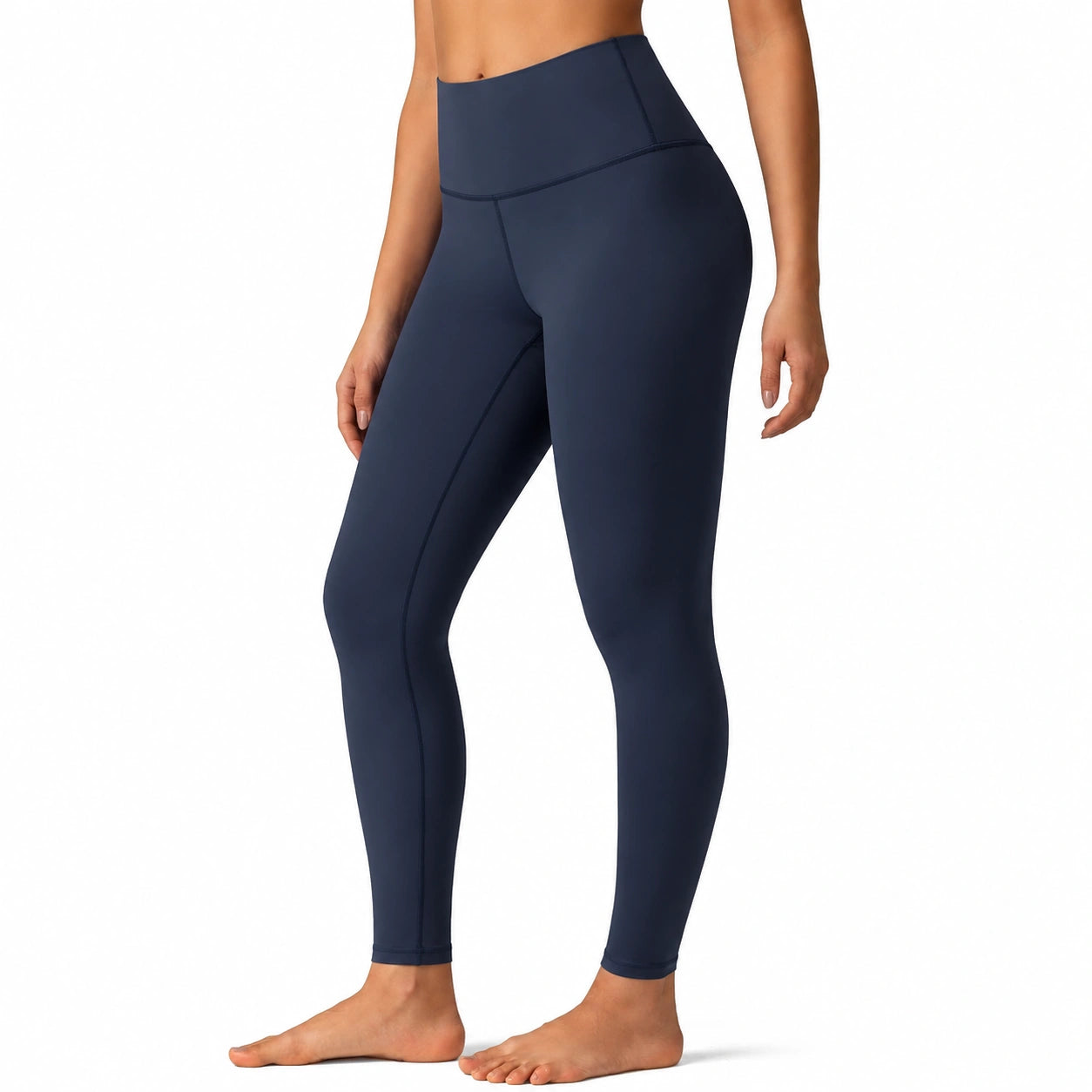 Leggings donna M in tessuto elasticizzato blu navy a vita alta per allenamento