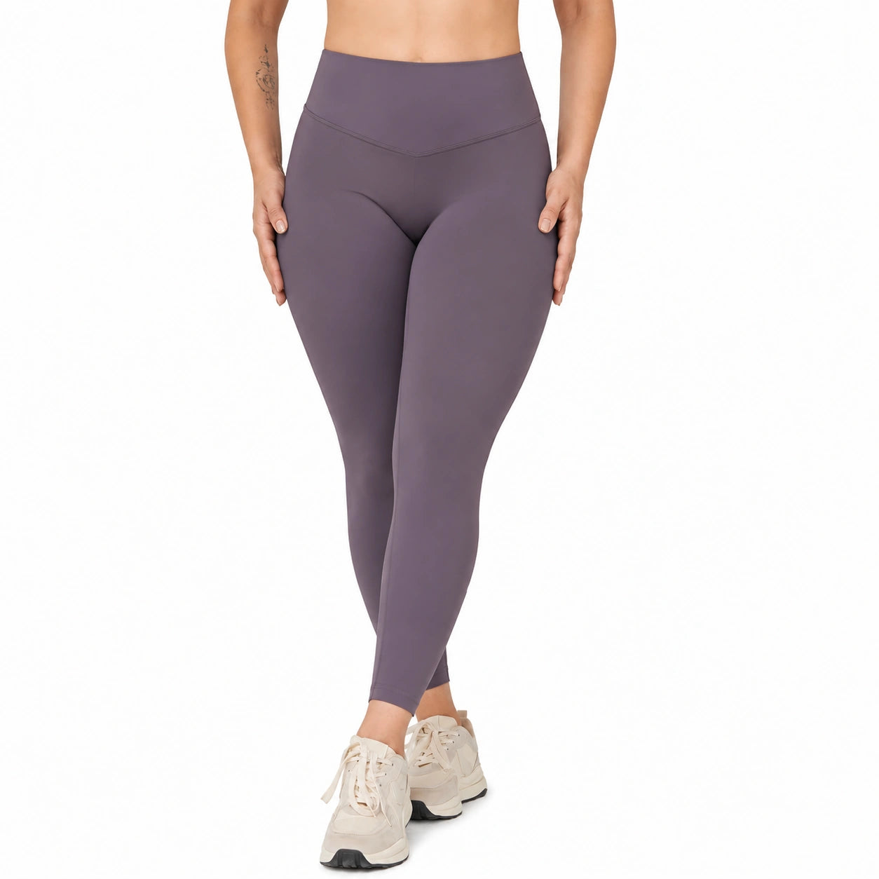 Leggings donna M in tessuto elasticizzato viola a vita alta per allenamento