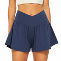 Pantaloncini donna taglia M in tessuto elasticizzato blu navy a vita alta per fitness
