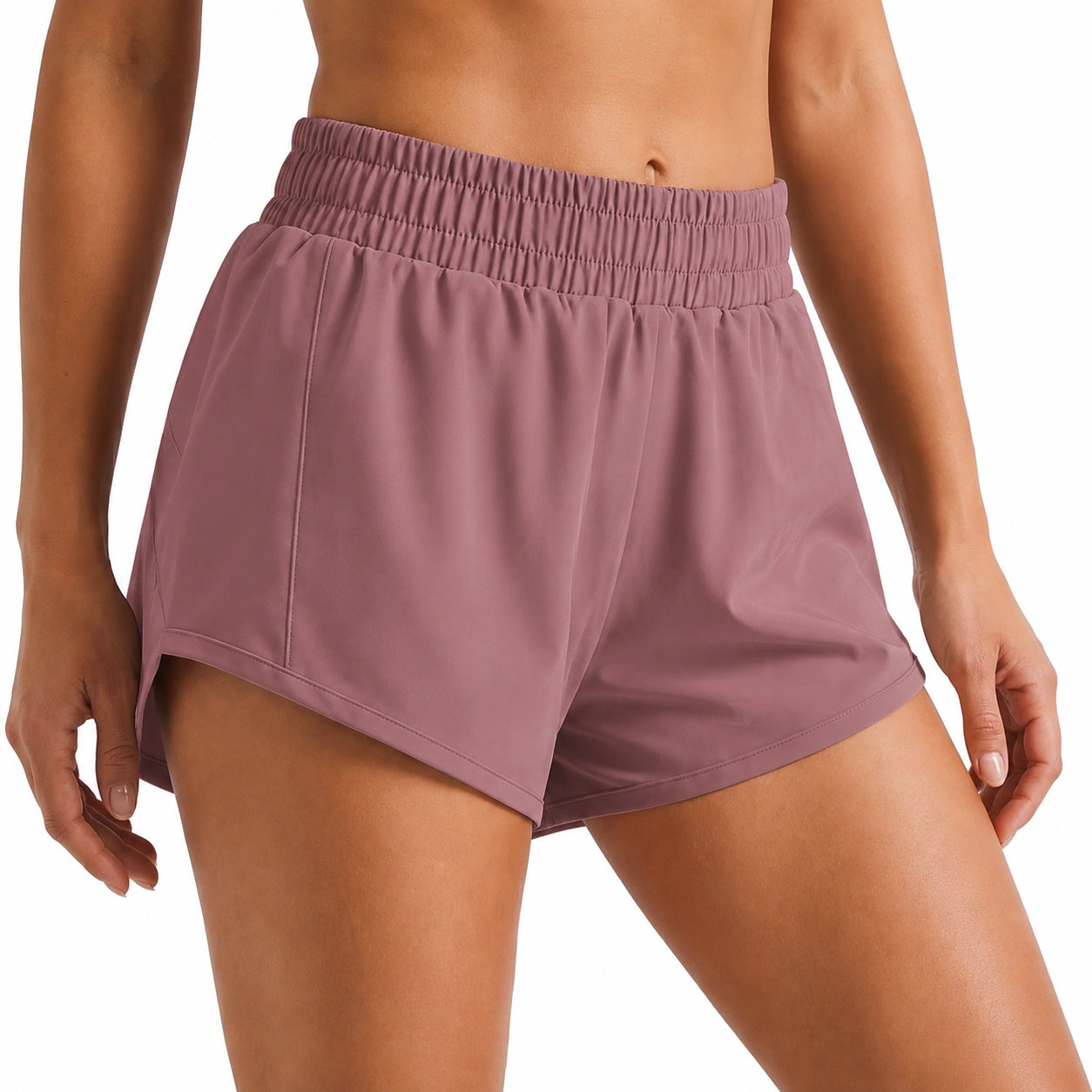 Shorts da donna M in tessuto sintetico rosa malva - vita elastica per sport e tempo libero