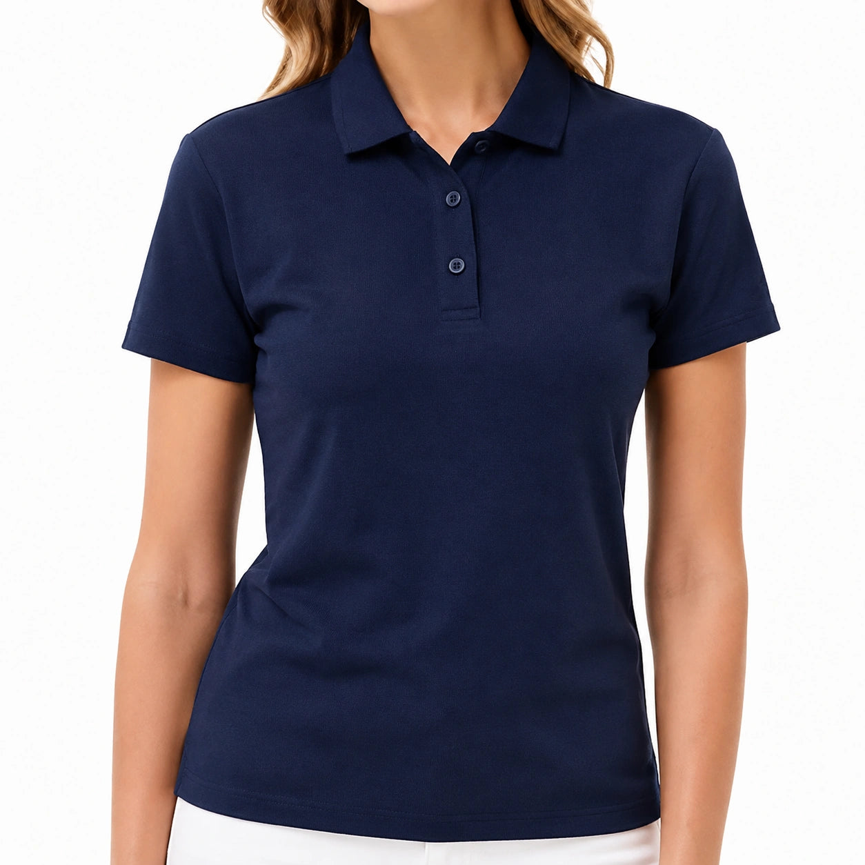 Polo donna taglia S in tessuto a maglia blu navy - manica corta stile classico