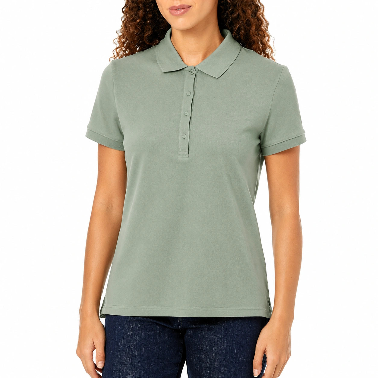 Polo da donna taglia L verde salvia a maniche corte con colletto classico