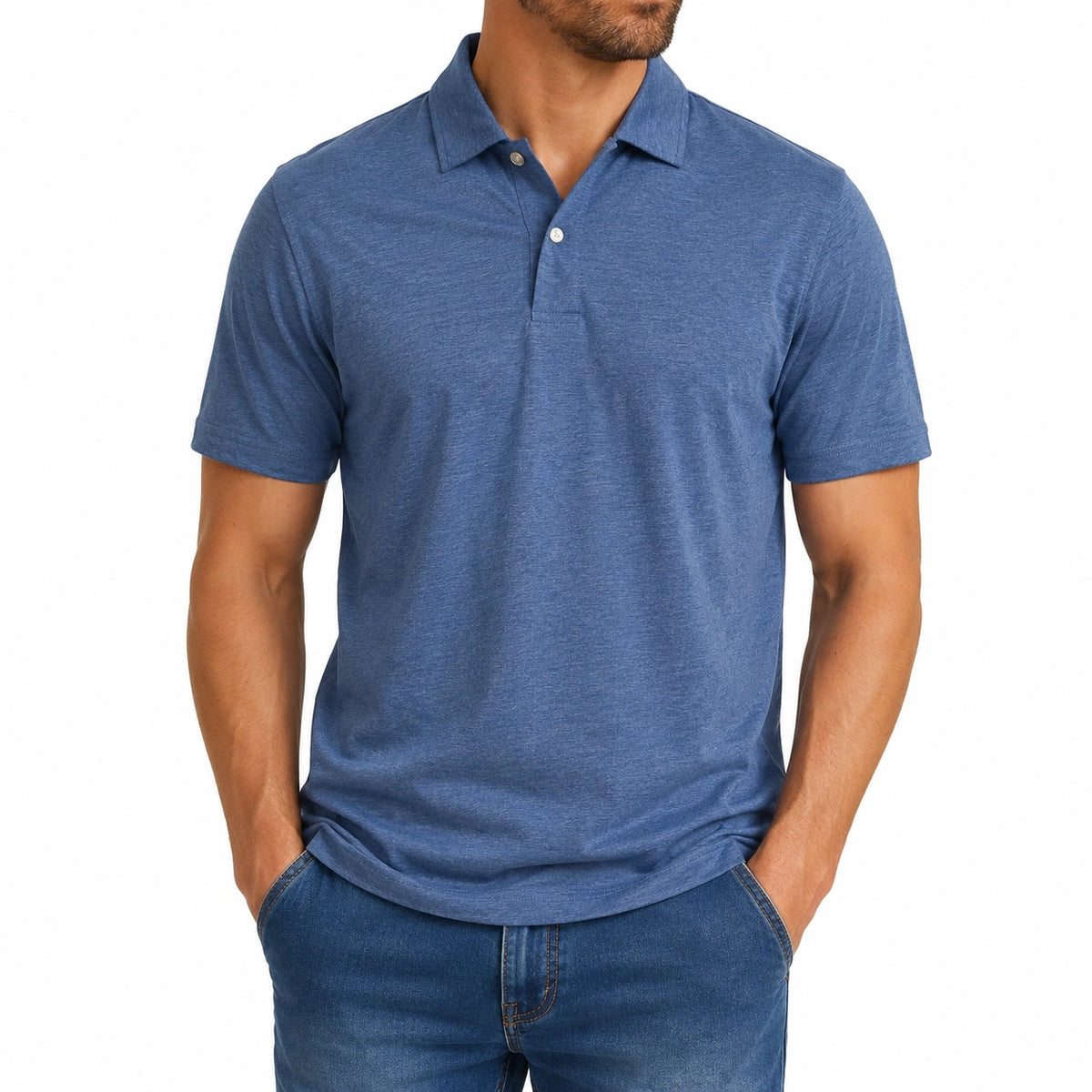 Polo uomo taglia M in tessuto blu a maniche corte stile casual