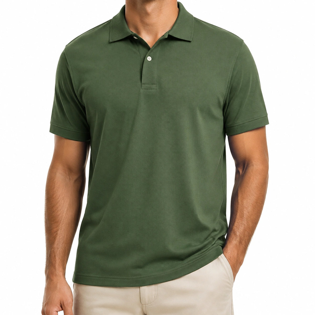 Polo uomo taglia M in tessuto piqué verde oliva - manica corta stile casual