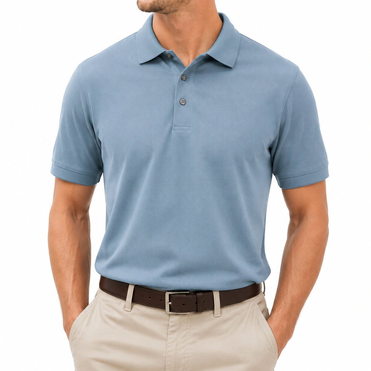 Polo uomo taglia M in tessuto blu chiaro a maniche corte stile casual