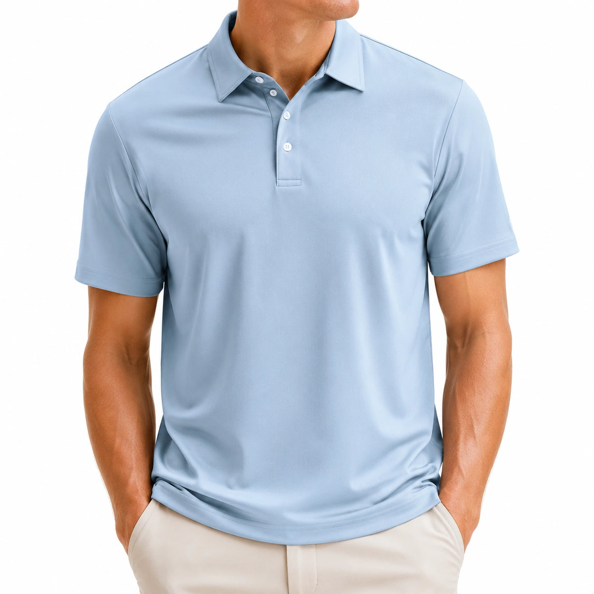 Polo uomo taglia L in tessuto sintetico azzurro a maniche corte stile casual