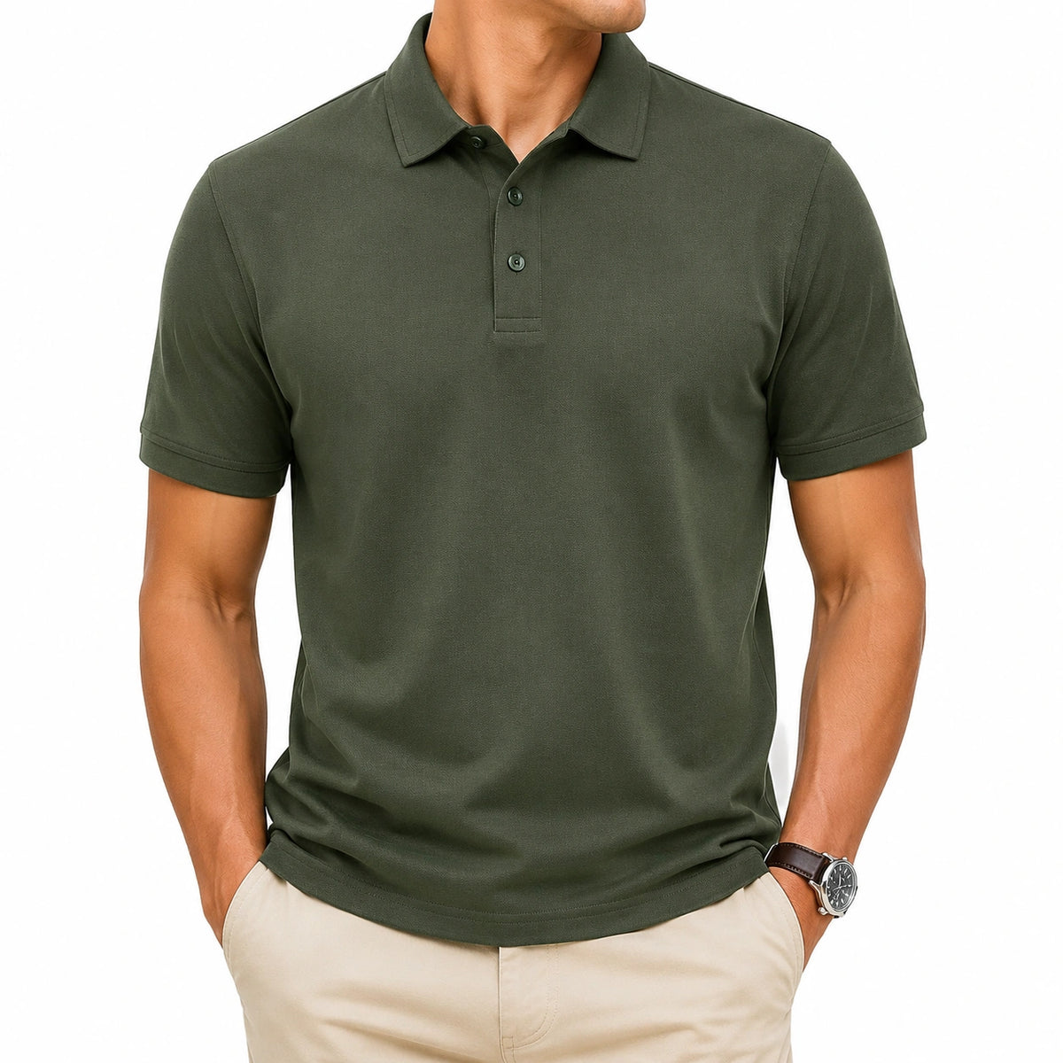 Polo uomo taglia L in tessuto verde oliva a maniche corte stile casual