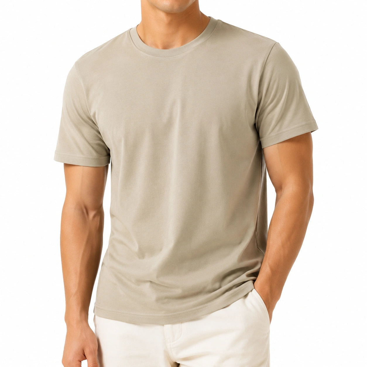 T-shirt uomo taglia M in tessuto beige a maniche corte girocollo casual
