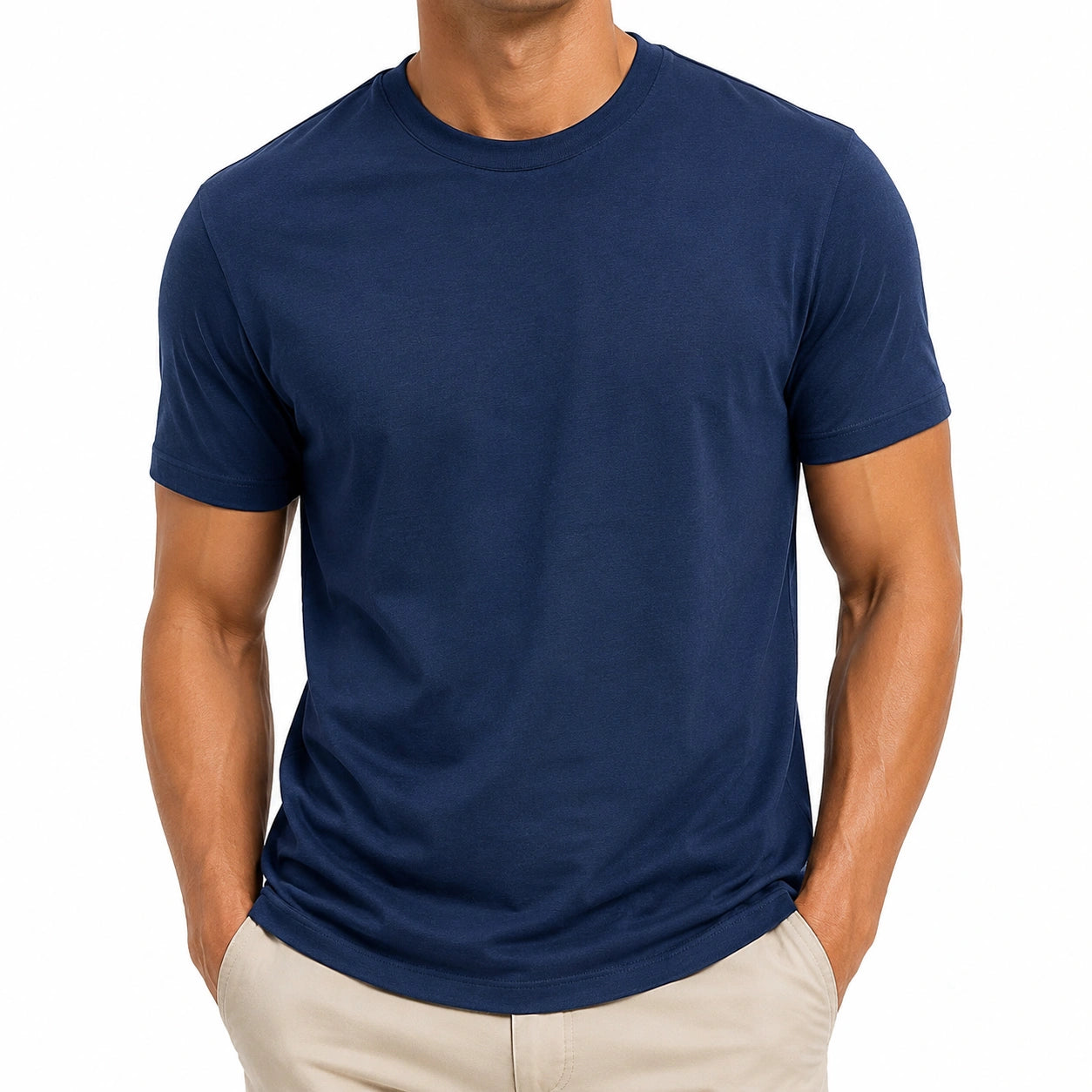 T-shirt uomo M in tessuto blu navy a maniche corte stile essenziale