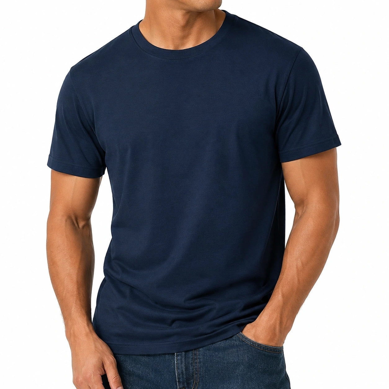 T-shirt uomo taglia M in tessuto blu navy - girocollo a maniche corte