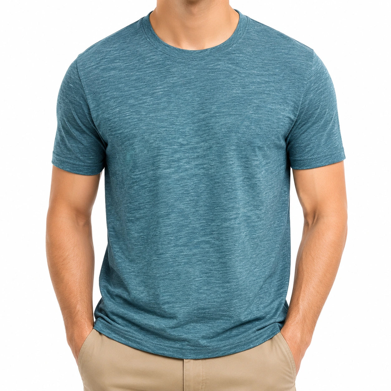 T-shirt uomo taglia L in tessuto mélange blu petrolio - girocollo a manica corta