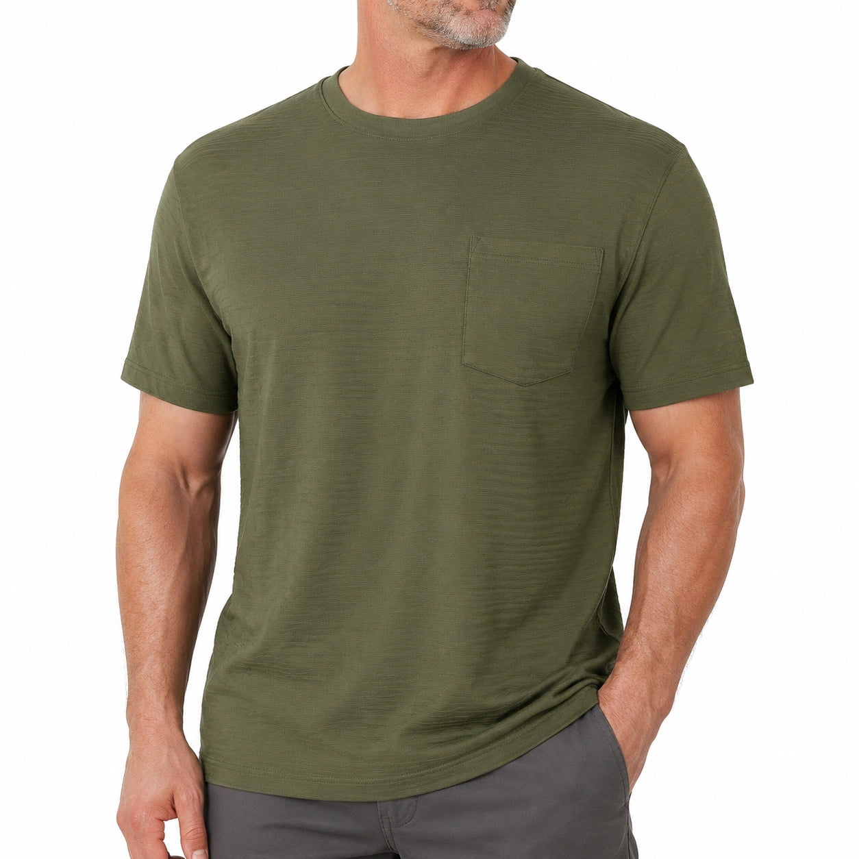 T-shirt uomo L in cotone verde oliva con taschino - casual